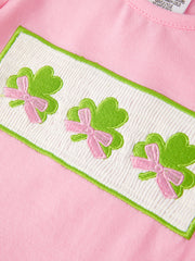 St. Patrick's Day Shamrock Smocking Embroidered Pink Top+Pants Outfit Set