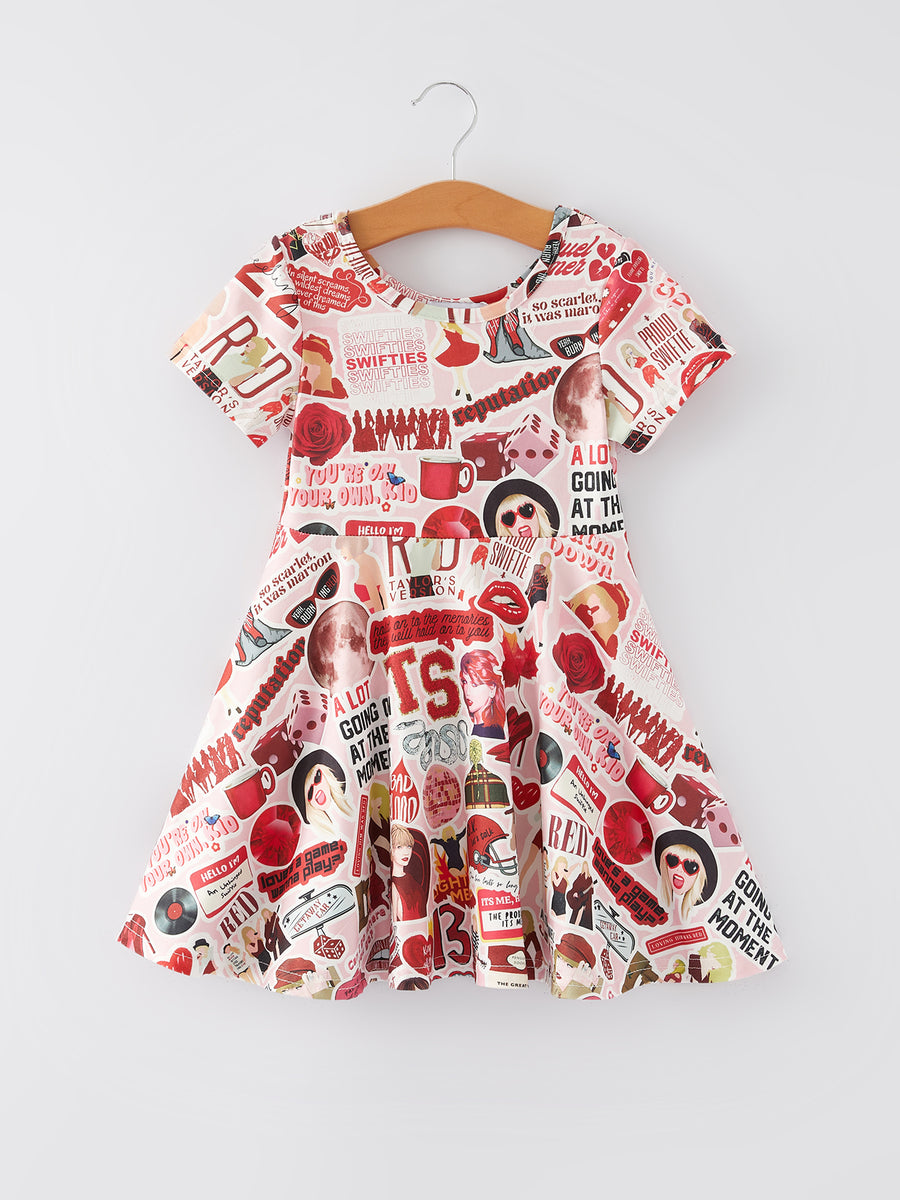 Valentine's Day TS Rose Print Milk Silk Short Sleeve Dress