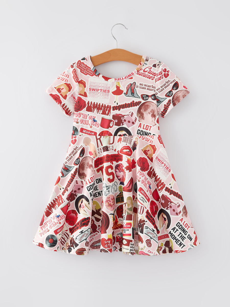 Valentine's Day TS Rose Print Milk Silk Short Sleeve Dress