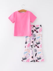 Valentine's Day TS 1989 Print Pink Short Sleeve Top +Pants Set