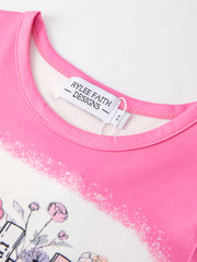 Valentine's Day TS 1989 Print Pink Short Sleeve Top +Pants Set