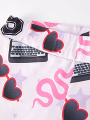 Valentine's Day TS 1989 Print Pink Short Sleeve Top +Pants Set