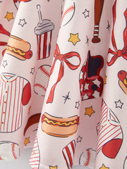 Baseball Drink Hot Dog Print Milk Silk Girls Dress