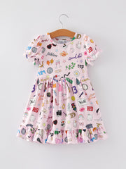 Valentine's Day TS Colorful Print Girls' Milk Silk Dress