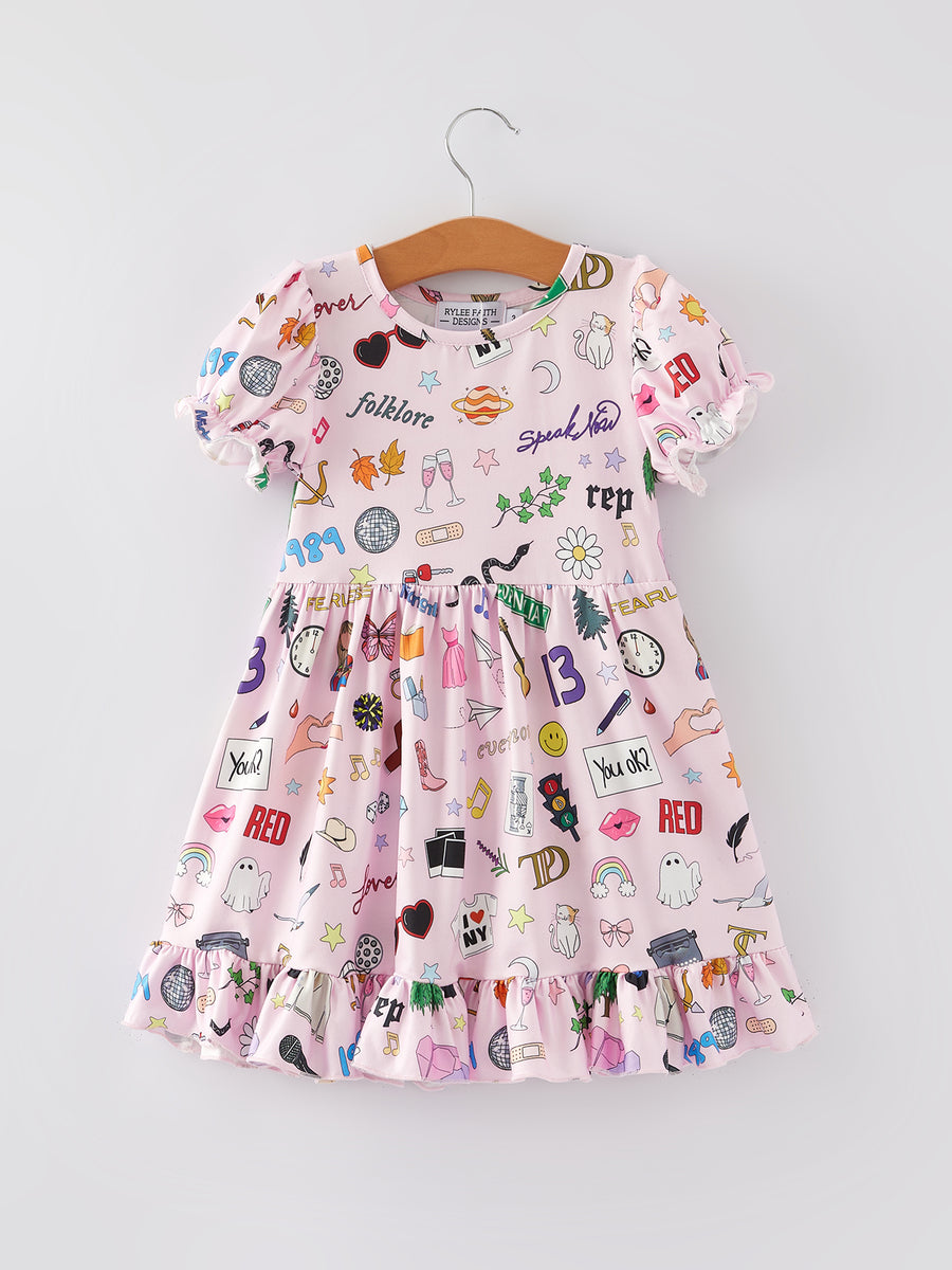 Valentine's Day TS Colorful Print Girls' Milk Silk Dress