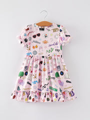 Valentine's Day TS Colorful Print Girls' Milk Silk Dress