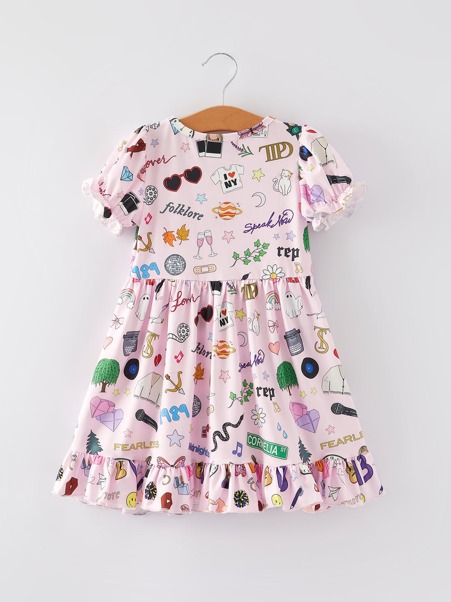 Valentine's Day TS Colorful Print Girls' Milk Silk Dress