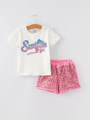 "Swiftie girl" Print Top+Sequined Shorts