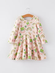 St. Patrick's Day Character Rainbow Shamrock Print Dress