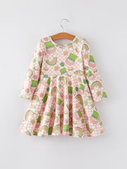 St. Patrick's Day Character Rainbow Shamrock Print Dress