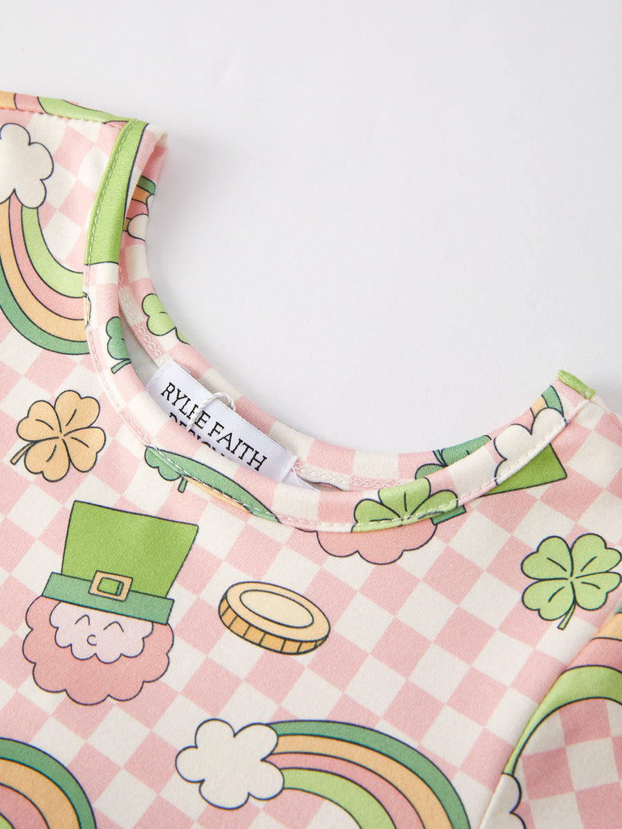 St. Patrick's Day Character Rainbow Shamrock Print Dress