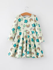 St. Patrick's Day Rainbow Shamrock Print Dress