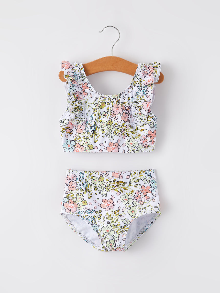 Pink Floral Girls Swimsuit