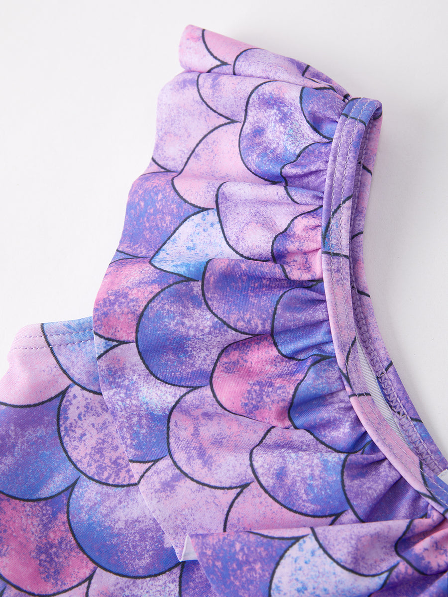 Purple Fish Scale Print Girls Boutique Swimsuit