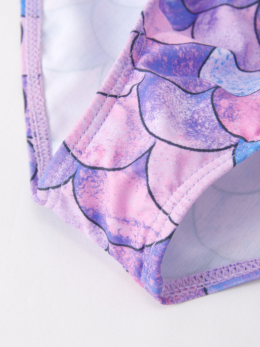 Purple Fish Scale Print Girls Boutique Swimsuit