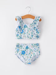 Blue Floral Girls Swimsuit