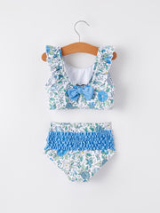 Blue Floral Girls Swimsuit