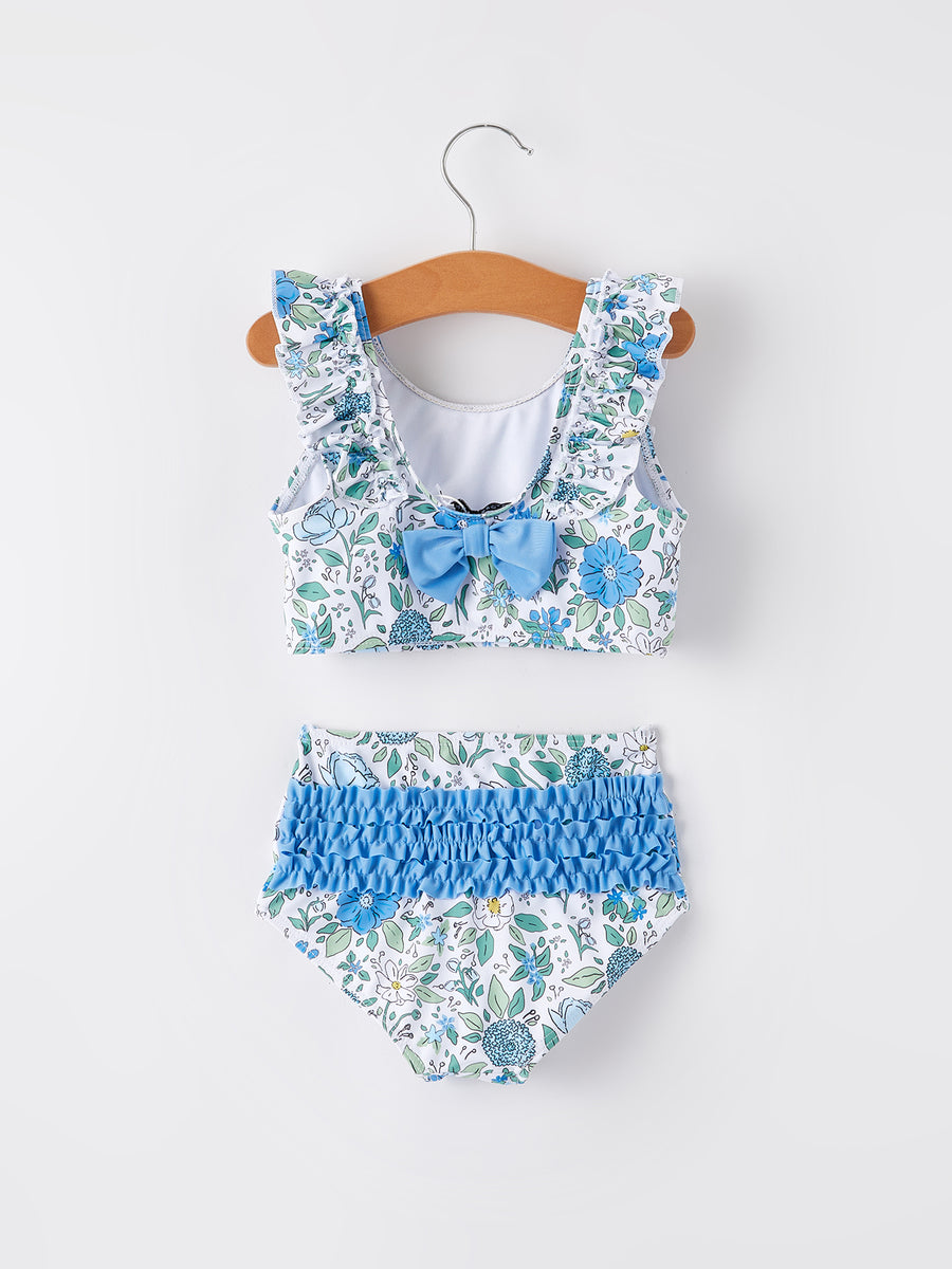 Blue Floral Girls Swimsuit