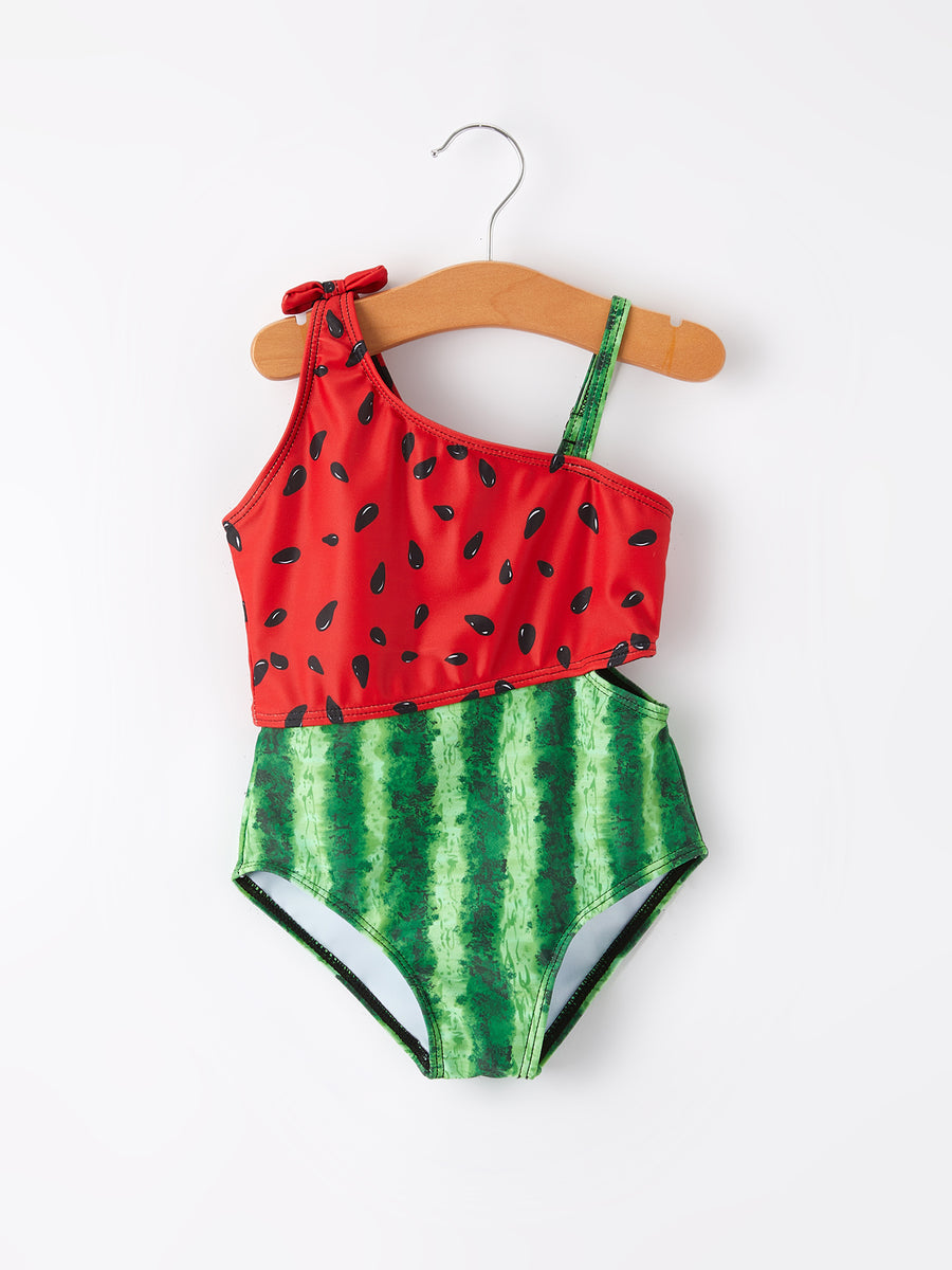 Girls Watermelon Irregular Sling Swimsuit