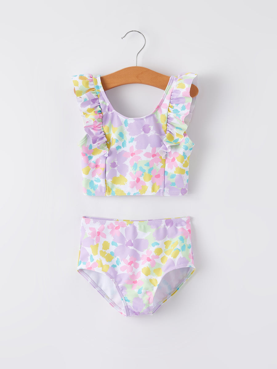 "Purple Flowers" Girls' Boutique Swimsuit