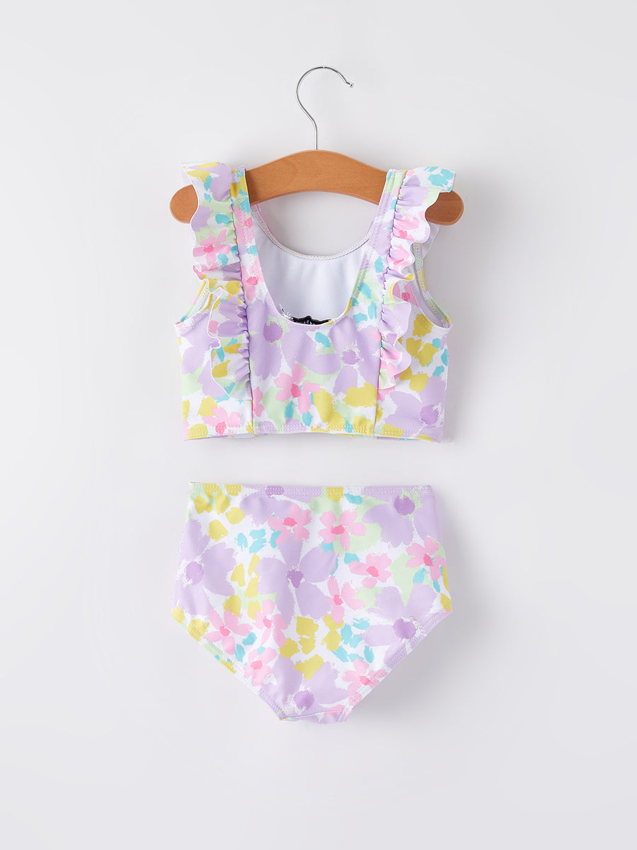 "Purple Flowers" Girls' Boutique Swimsuit