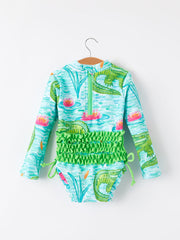 "Crocodile" Green Girls' Swimsuit