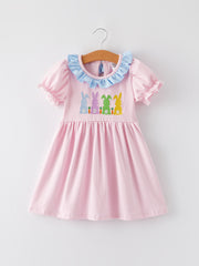 Easter Bunny Embroidery Girls Pink Striped Dress