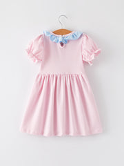 Easter Bunny Embroidery Girls Pink Striped Dress