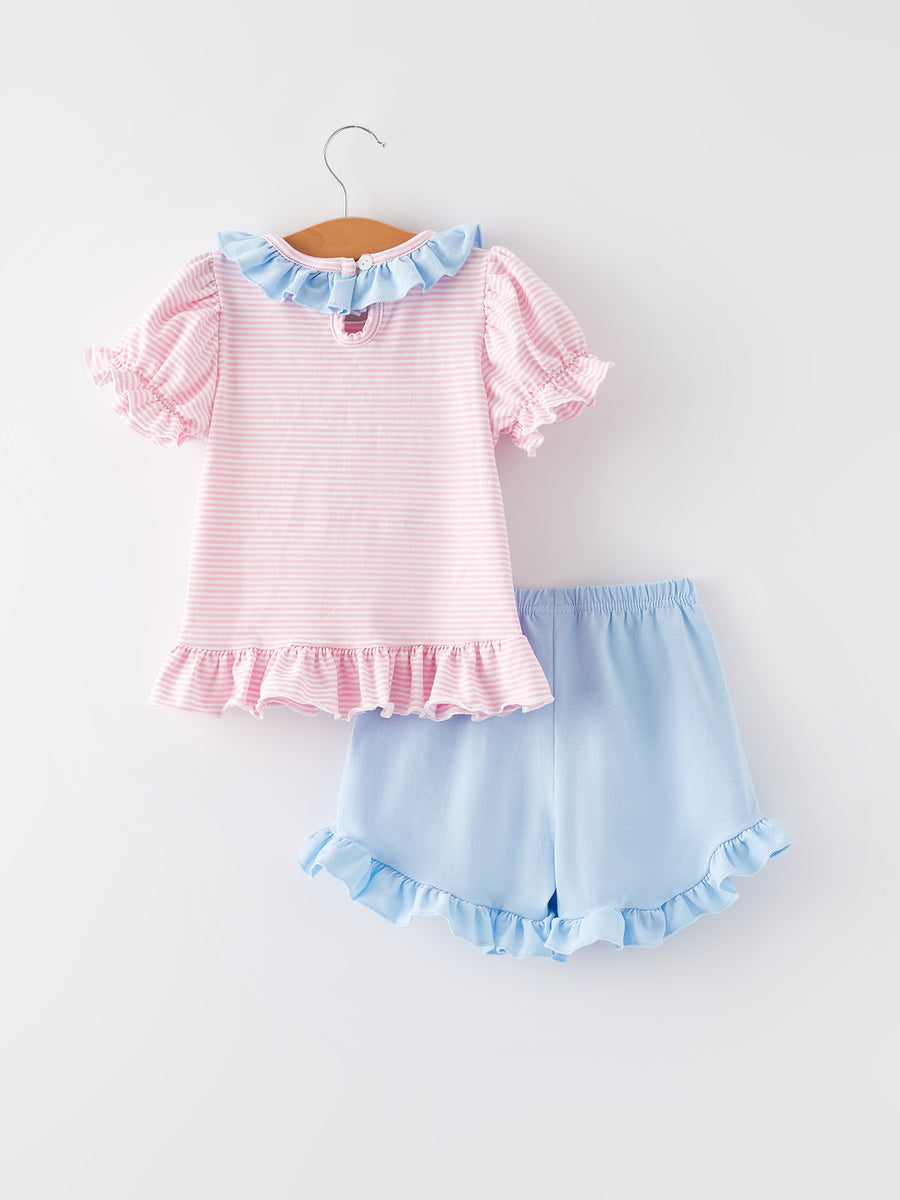 Easter Bunny Embroidery Girls Pink Stripe Outfit