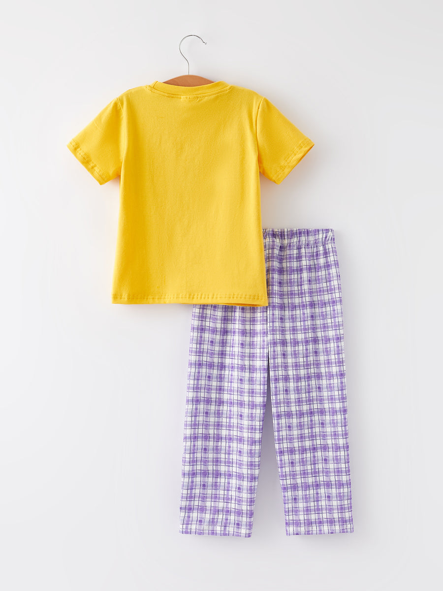 Purple Plaid Animal Smock Embroidery Boys'set