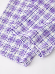 Purple Plaid Animal Smock Embroidery Boys'set