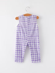 Purple Plaid Animal Smock Embroidery Boys' Romper