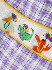 Purple Plaid Animal Smock Embroidery Boys' Romper