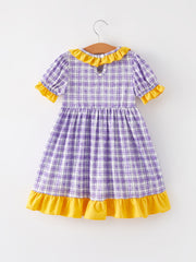 Purple Plaid Animal Smock Embroidery Girls Dress