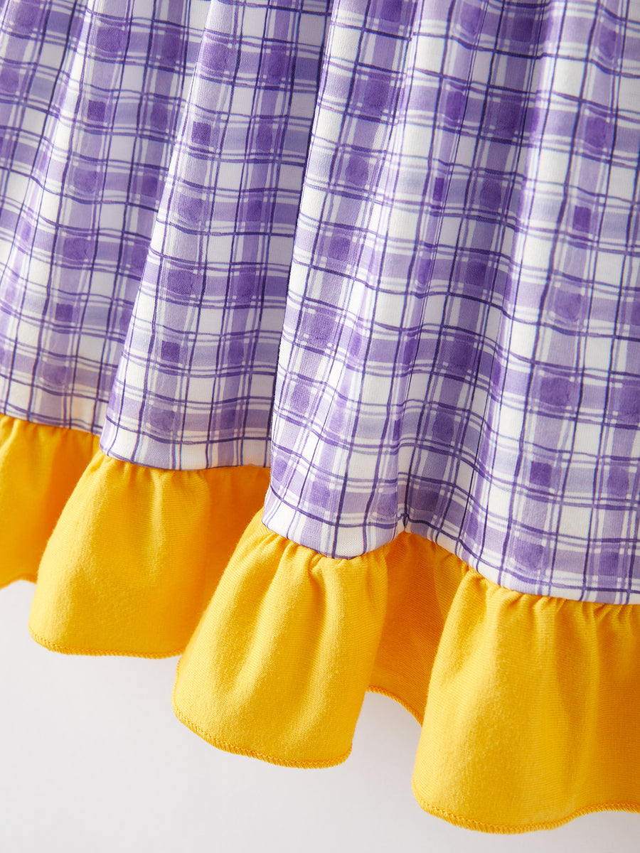 Purple Plaid Animal Smock Embroidery Girls Dress