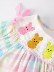 Easter Bunny Embroidery Girls Pink Plaid Bow Set