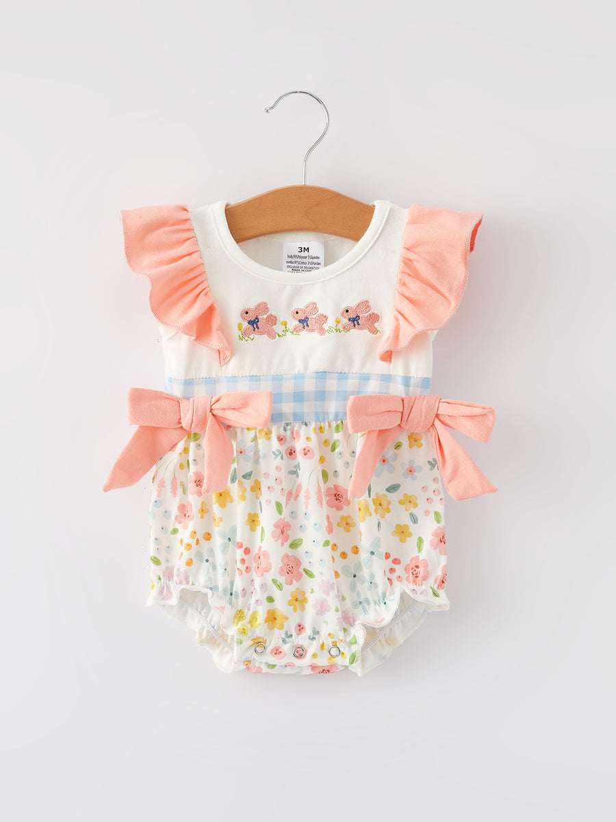 Easter Bunny Embroidery Girls Romper