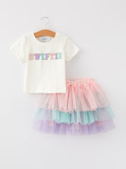 Cotton “SWIFTIE” Applique T-shirt +Gauze Skirt Girls Set