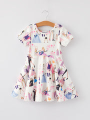 TS Print Milk Silk Short Sleeve Print Girls Dress