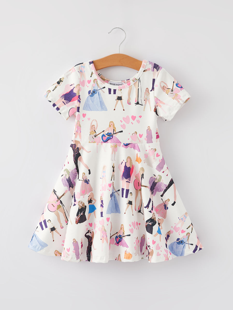 TS Print Milk Silk Short Sleeve Print Girls Dress