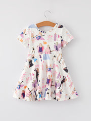 TS Print Milk Silk Short Sleeve Print Girls Dress