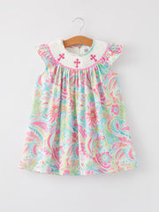 Easter Cross Smocking Embroidery Baby Girl Dress