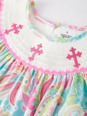 Easter Cross Smocking Embroidery Baby Girl Dress