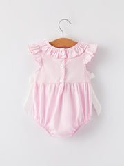 Smocking Easter Embroidered Ruffles Girls Pink Romper