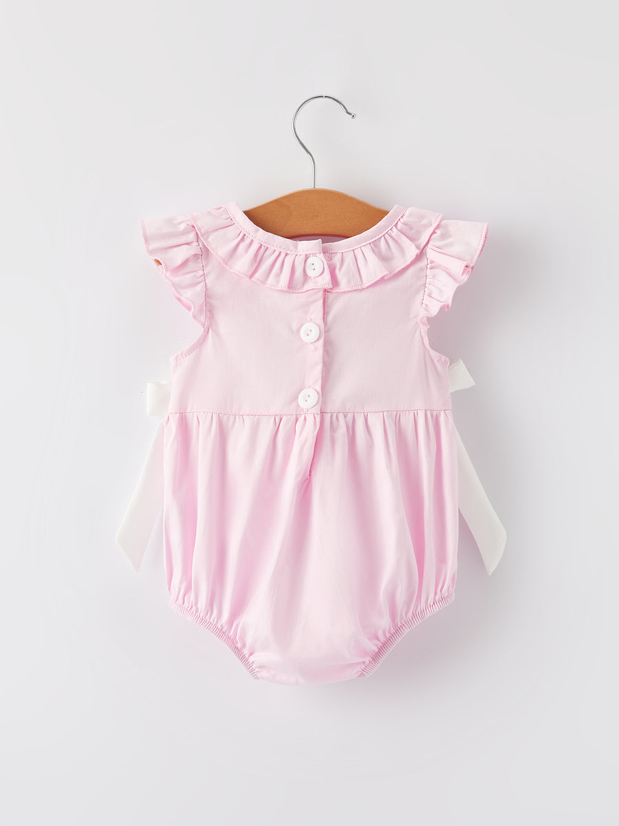 Smocking Easter Embroidered Ruffles Girls Pink Romper