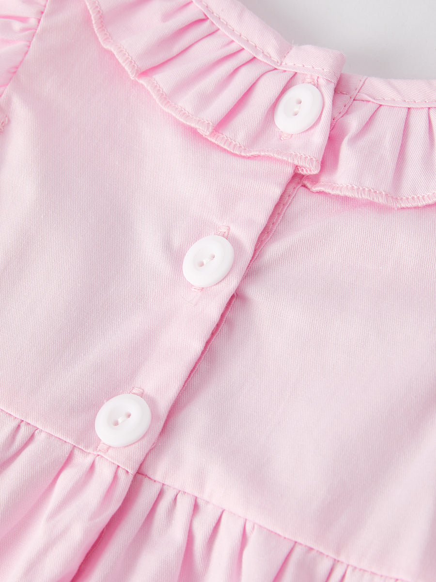 Smocking Easter Embroidered Ruffles Girls Pink Romper