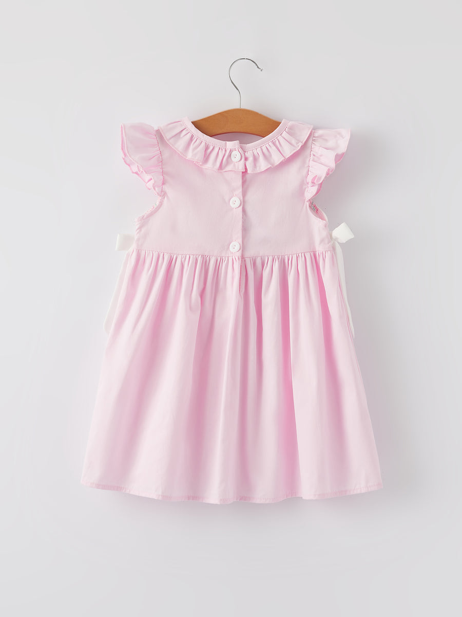 Smocking Easter Embroidered Ruffles Girls Pink Dress