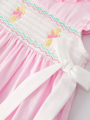 Smocking Easter Embroidered Ruffles Girls Pink Dress