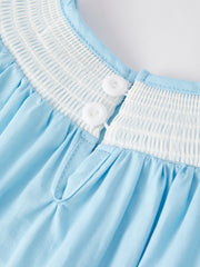 Girls Easter Bunny Smocking Embroidered Lace Cuff Blue Dress