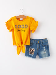 Girls Leopard Top+ Short Set